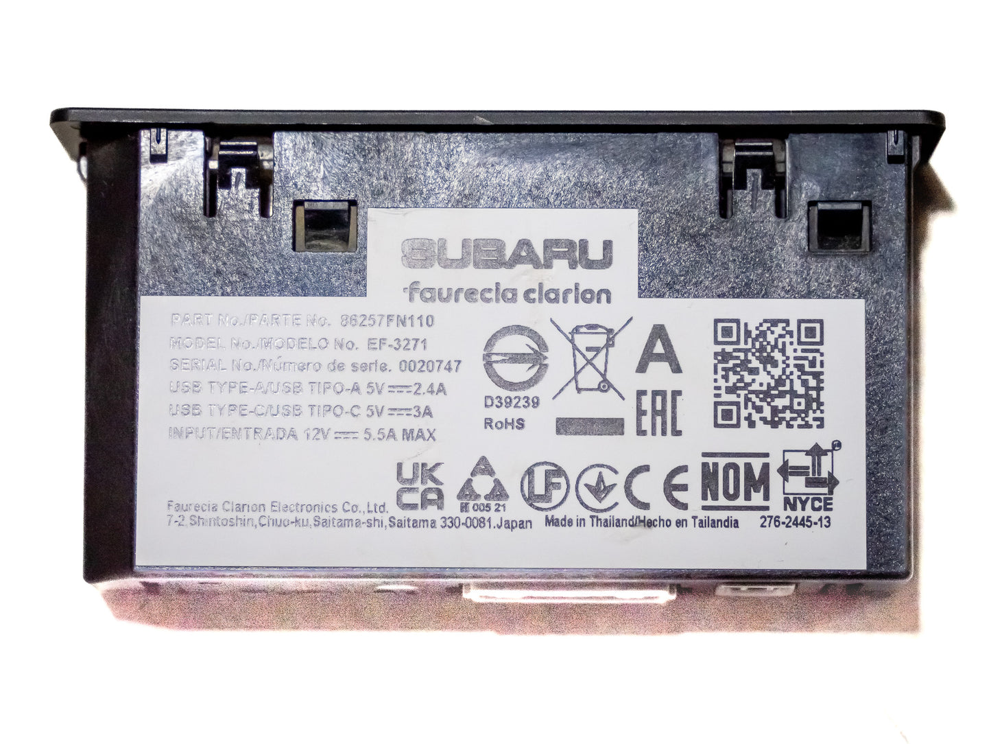 2024-2025 Subaru Crosstrek Rs Audio Auxiliary Charger Power Usb Type-a Usb Type-c 86257fn110 Oem