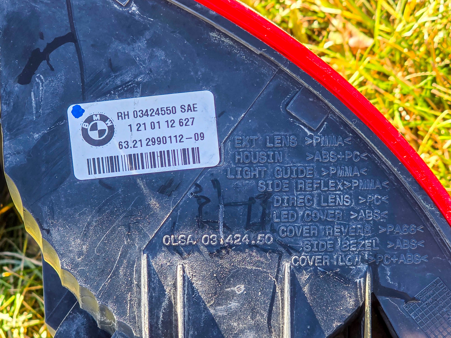 2012-2015 BMW X1 Passenger Side Rear Right Tail Light OEM 03424550,  63212990110