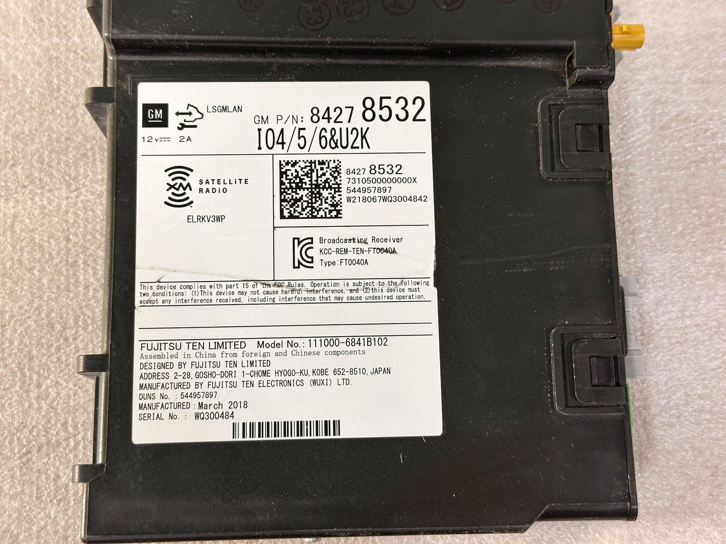 2016-2020 Buick Envision  Atellite Radio Control Module OEM 84278532