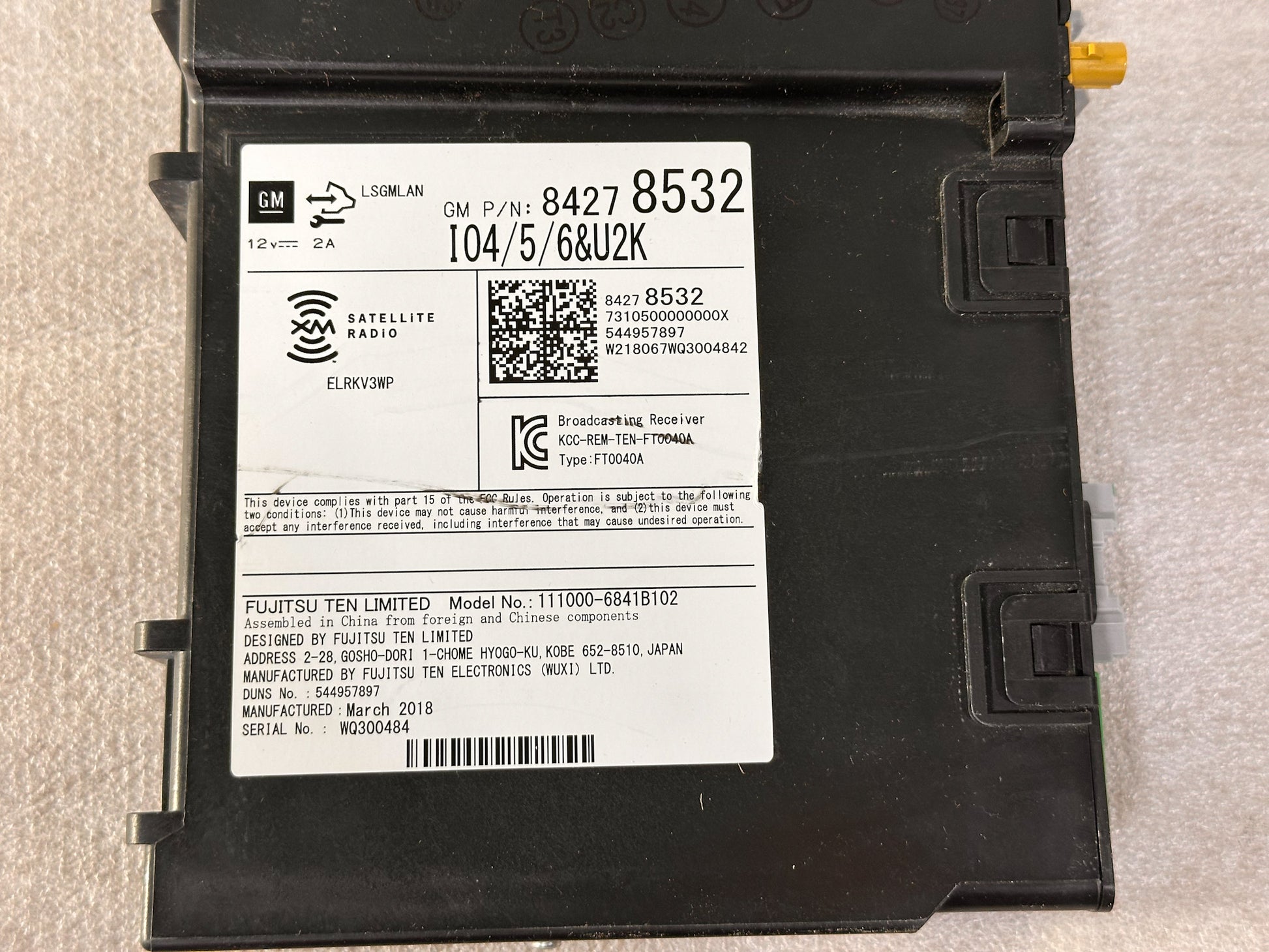 2016-2020 Buick Envision  Atellite Radio Control Module OEM 84278532
